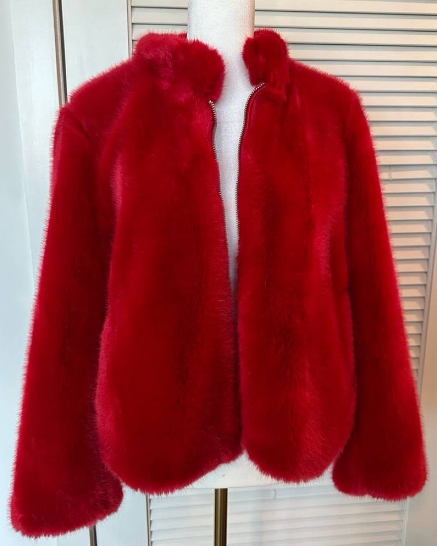 Zara Red Faux Fur Jacket Pickle