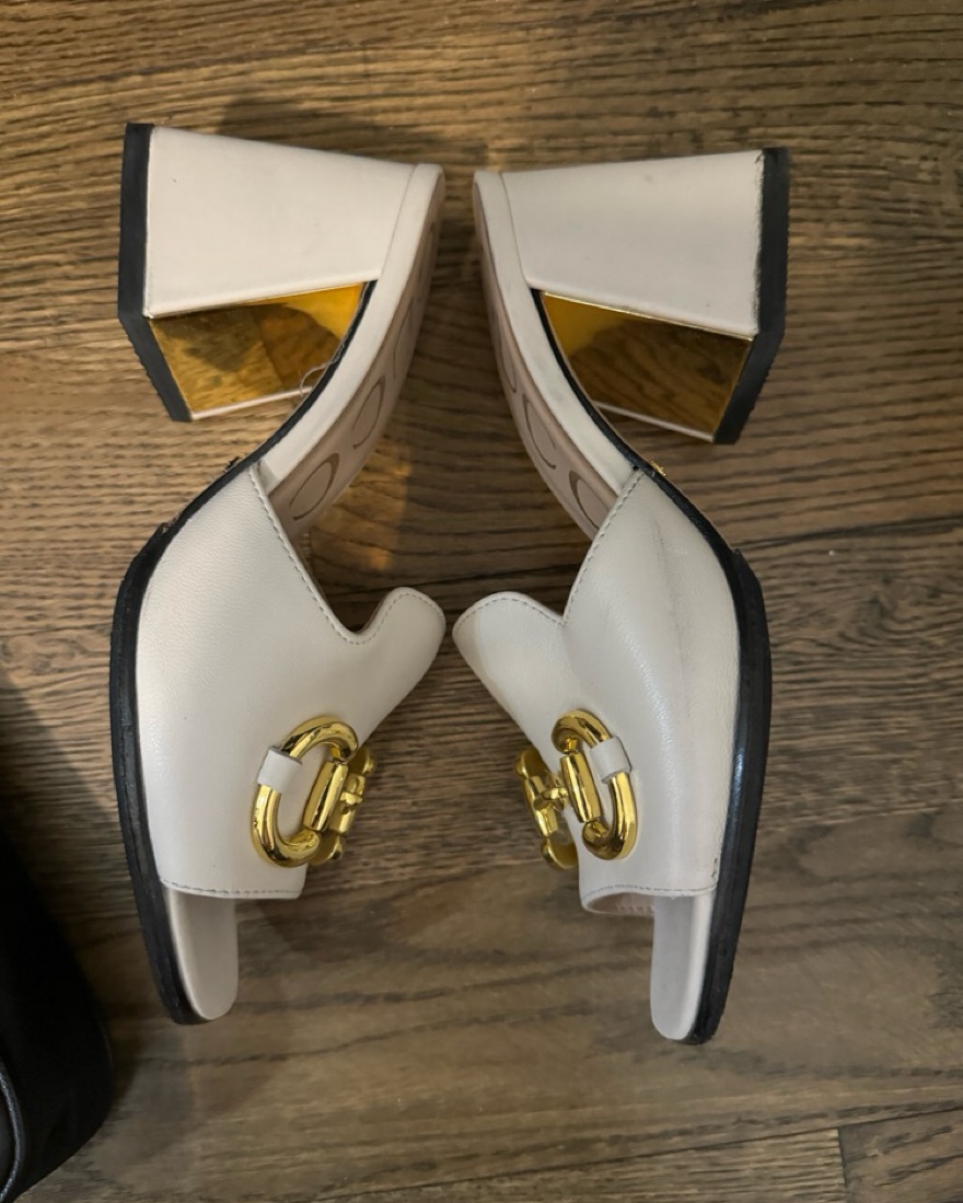 White Gucci Slide Sandal with Horsebit by Gucci - Pickle