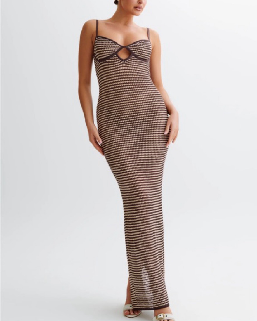 Jeannie Stripe Cupped Knit Maxi Dress by Meshki - Pickle