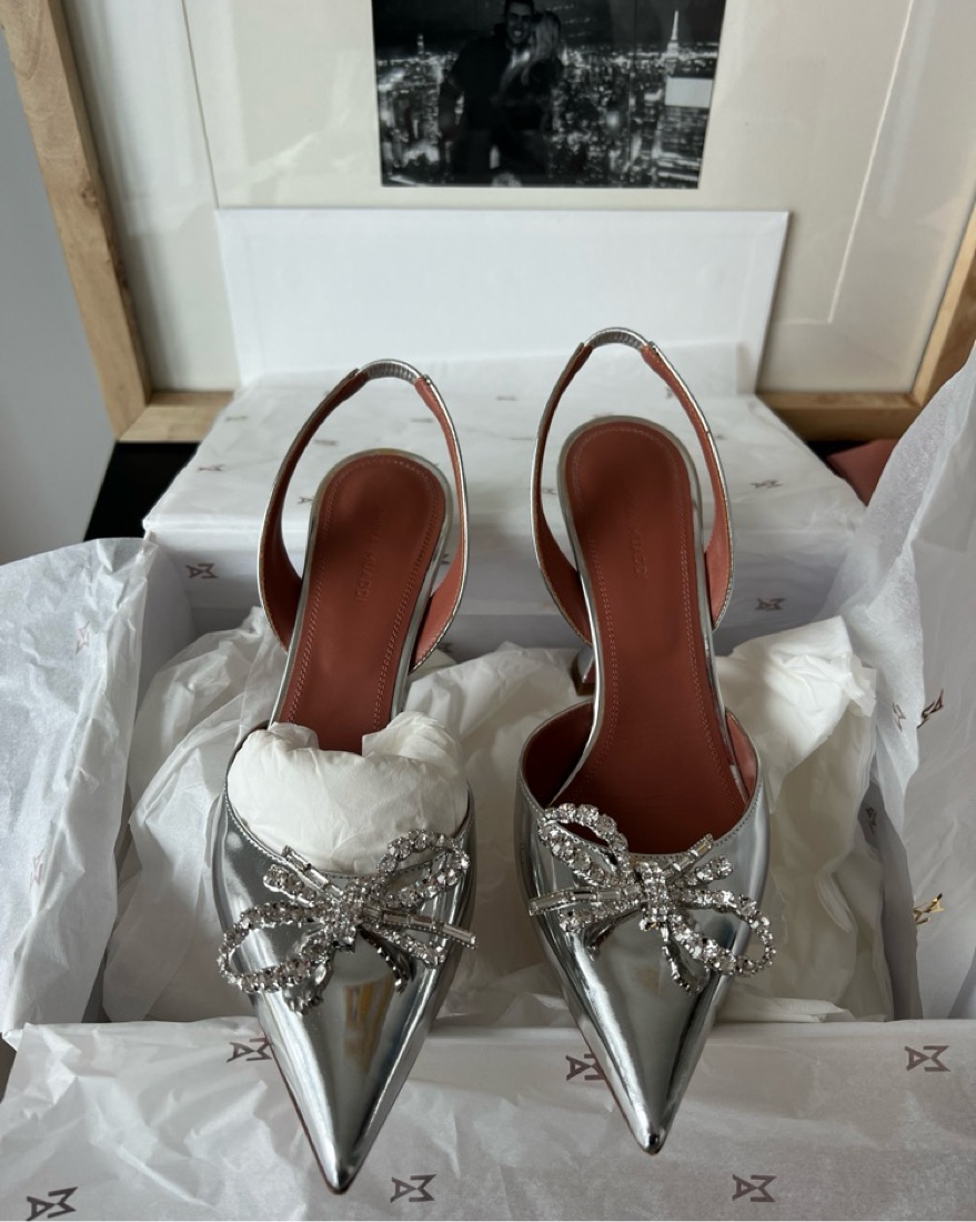 Amina Muaddi Rosie Metallic Heels by Amina Muaddi - Pickle