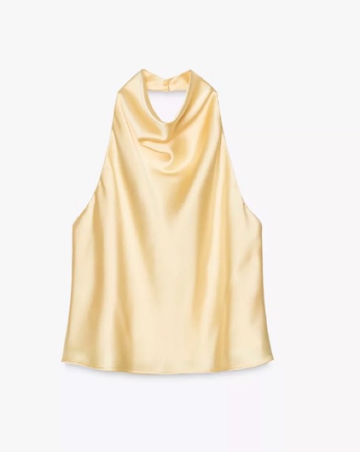 Zara Butter Yellow Satin Halter Top by Zara - Pickle