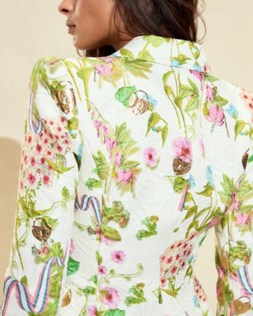 Printed Brocade Fitted Jacket by Cynthia Rowley - Pickle