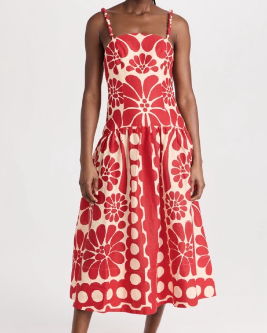 極美品 サラマリカ25AW FLOWER PRINT YOKE DRESS FARM Rio Palermo Red Midi Dress by Farm Rio - Pickle