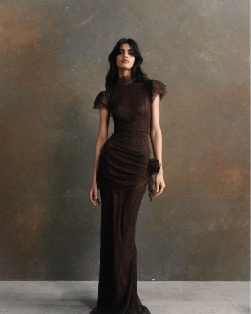 De La Vali Brown Lace Gown by De La Vali - Pickle