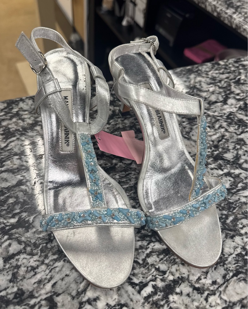 MANOLO BLAHNIK LISTONYシルバー Manolo Blahnik Silver & Gold Slingback Heels sz 10 l Michael's