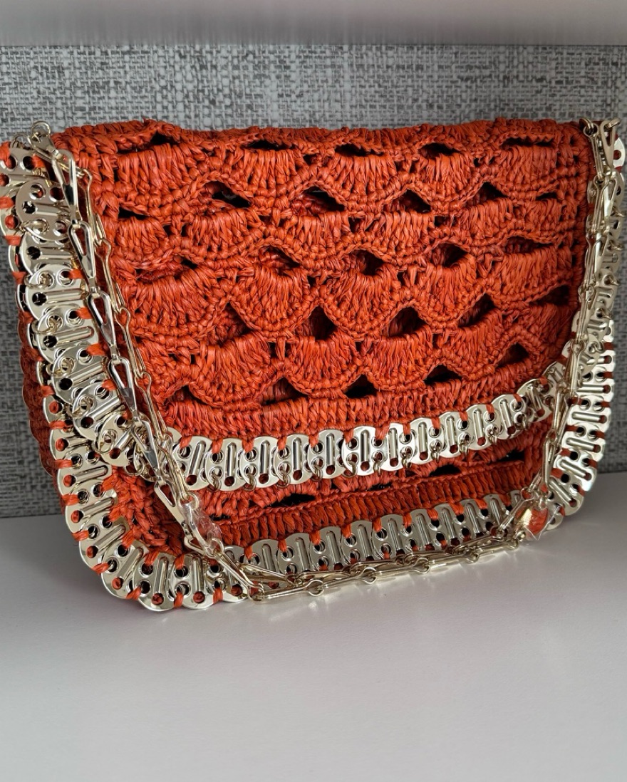 Paco Rabanne Orange Raffia Disk Bag by Paco Rabanne - Pickle