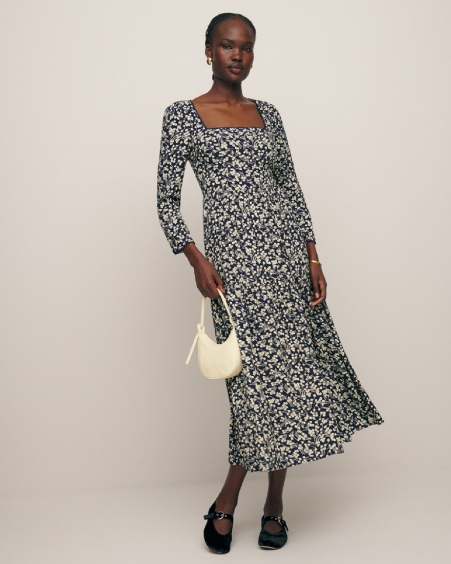 Reformation Chaylyn Dress Navy / Ivory by Reformation - Pickle