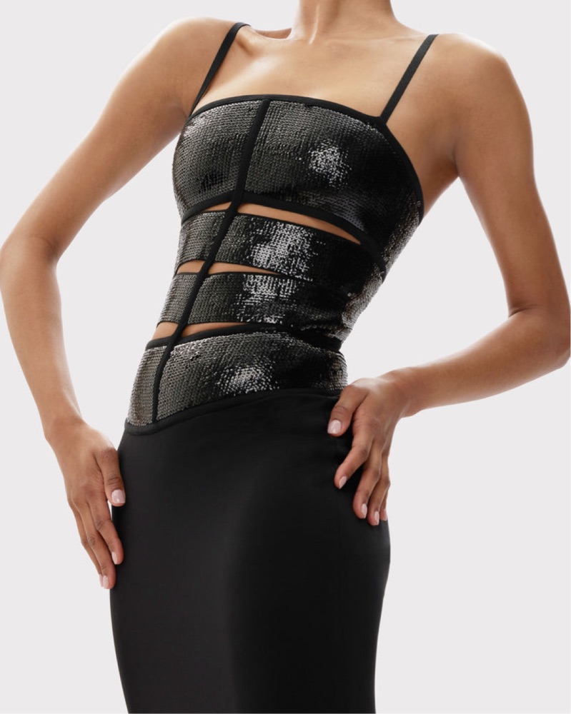 Herve Leger Black Sequin Cut Out Gown by Herve Leger - Pickle