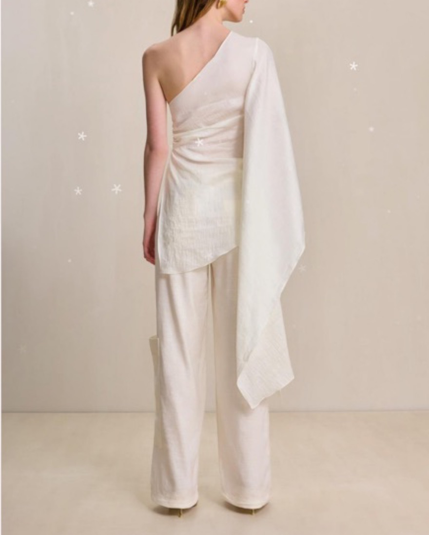 the virgins  one shoulder tops(オフホワイト) Knot Detail Asymmetric One Shoulder Luxe Slinky Top White | Public