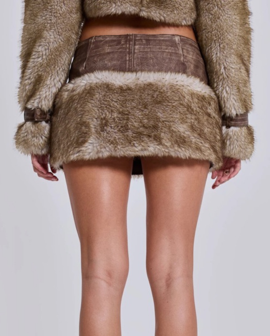 Jaded London Faux Fur & Leather Skirt by Jaded London - Pickle