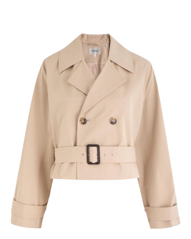 $750 Frame Cropped Trench Coat by FRAME - Pickle
