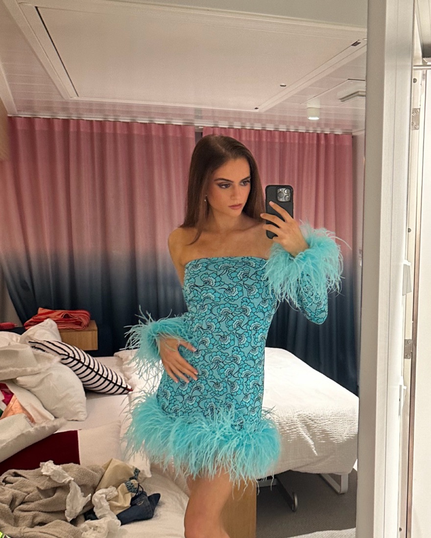 Leslie Amon | Blue Mini Feather Dress by Leslie Amon - Pickle