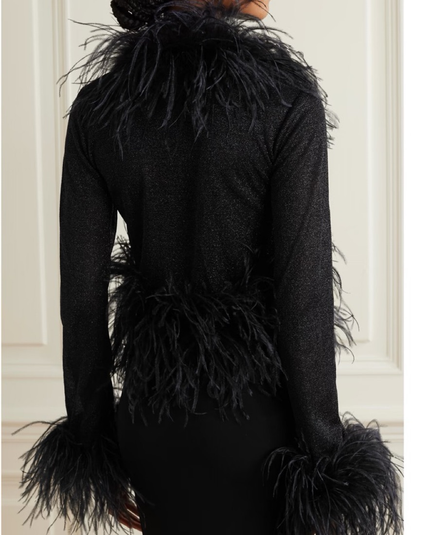 Oseree Lumiere feather-trimmed Lurex top by Oseree - Pickle