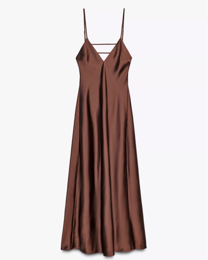 Zara Brown Satin Midi Slip Dress - XS by Zara - Pickle