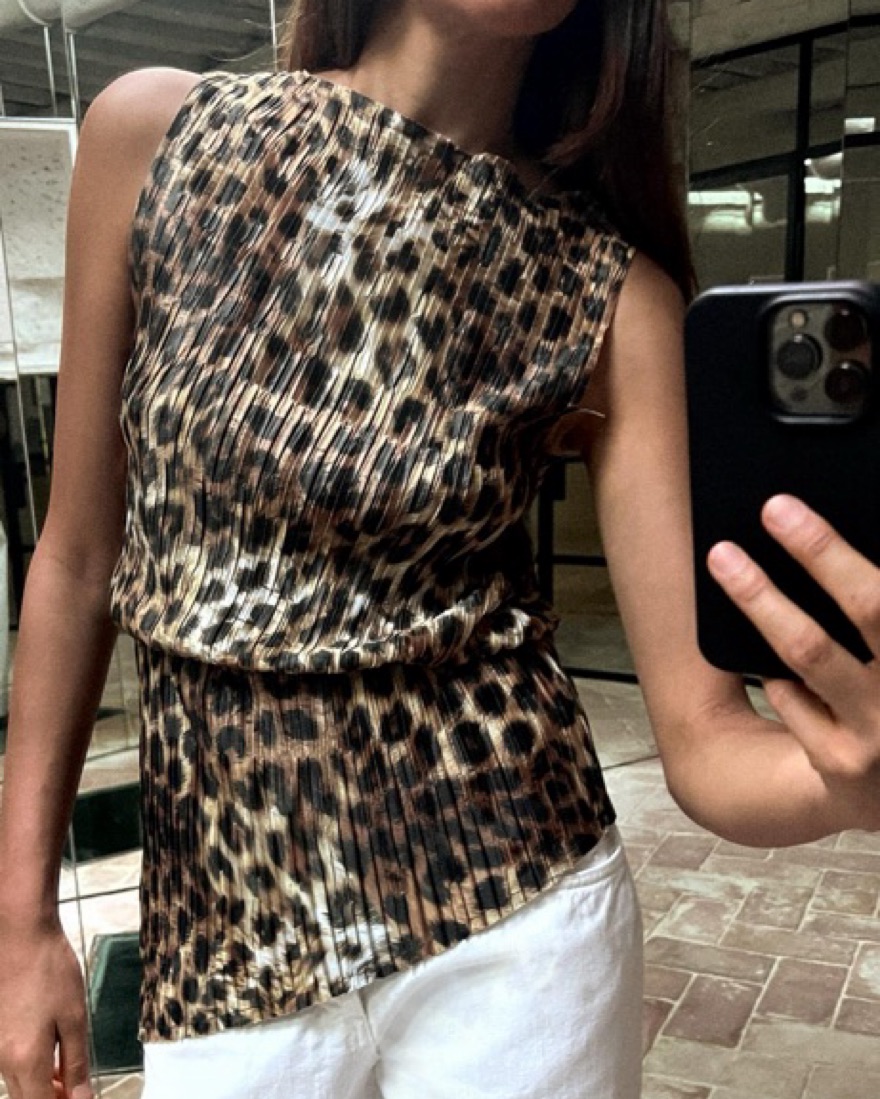 Leopard Asymmetric Pleated Top by Zara - Pickle