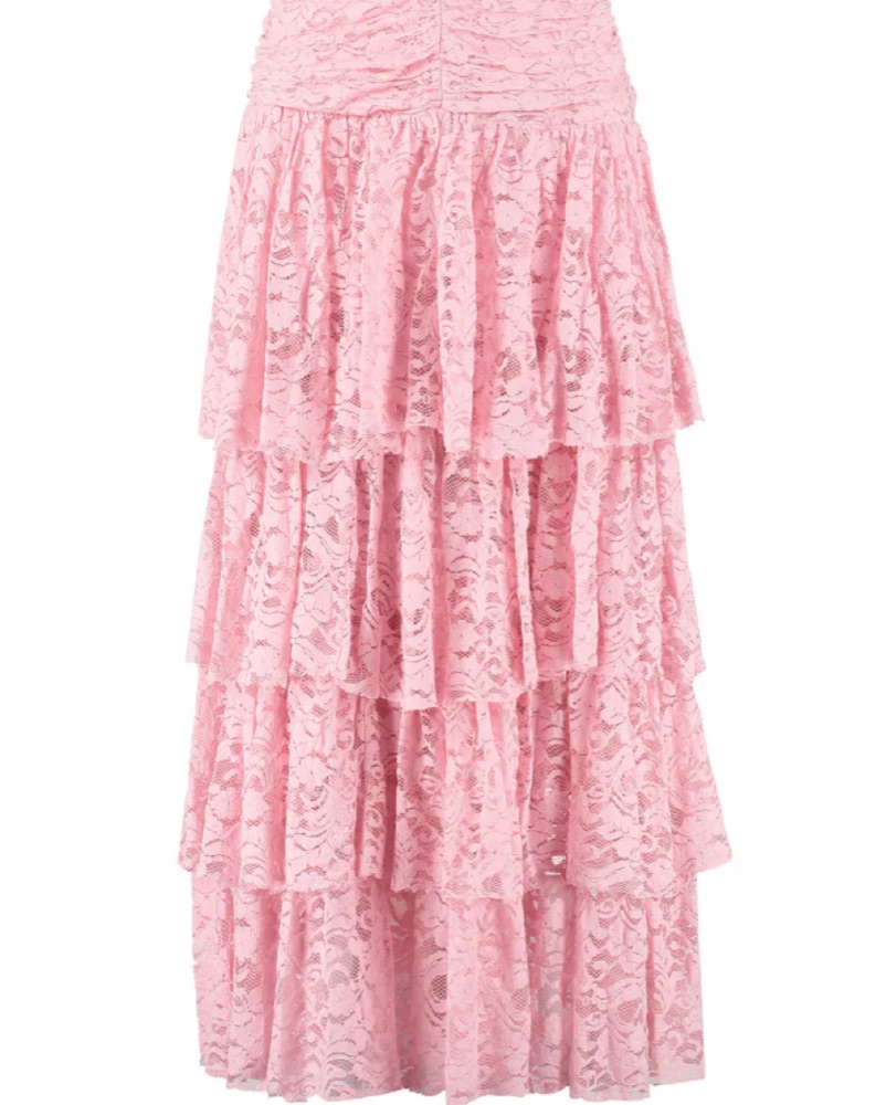 LoveShackFancy Pink Lace Tiered Skirt by LoveShackFancy - Pickle