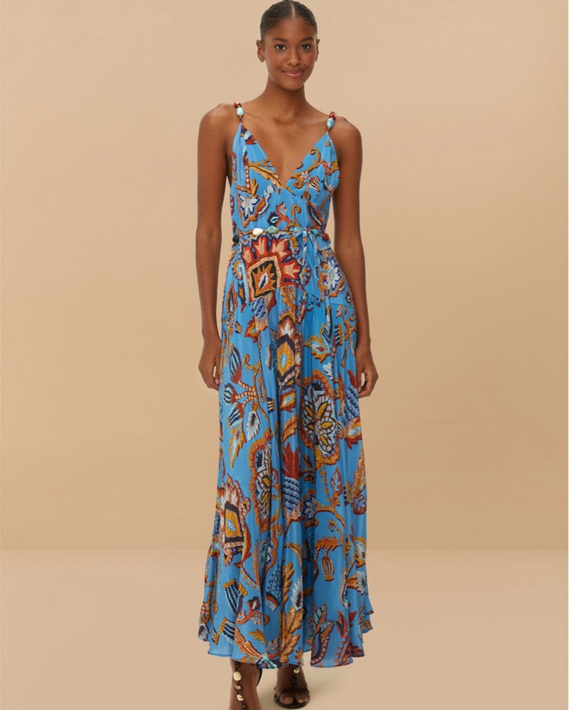 Blue Sunset Tapestry Sleeveless Midi Dre by Farm Rio - Pickle