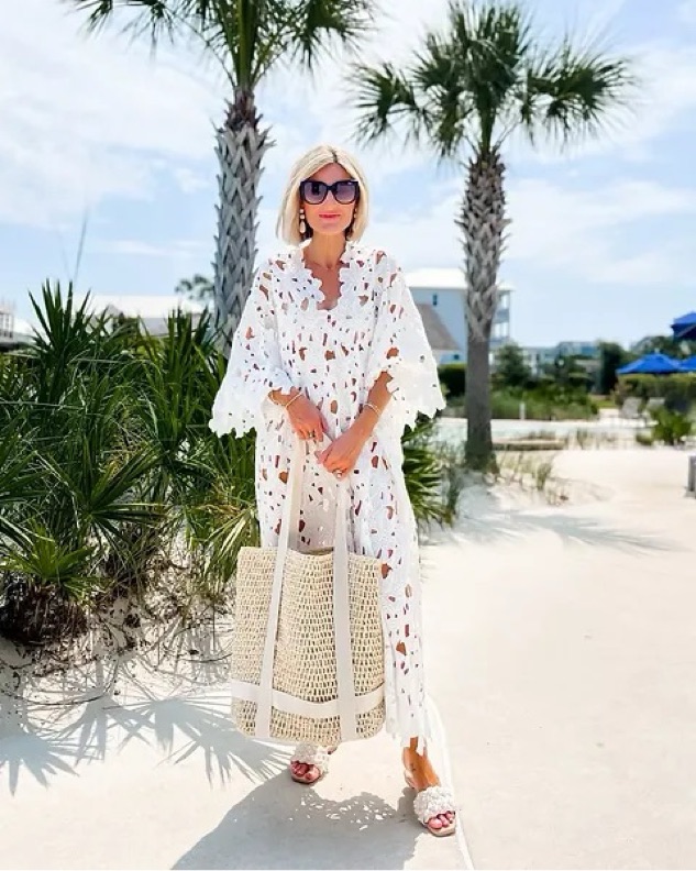 Anthropologie Floral Eyelet Kaftan by Anthropologie - Pickle