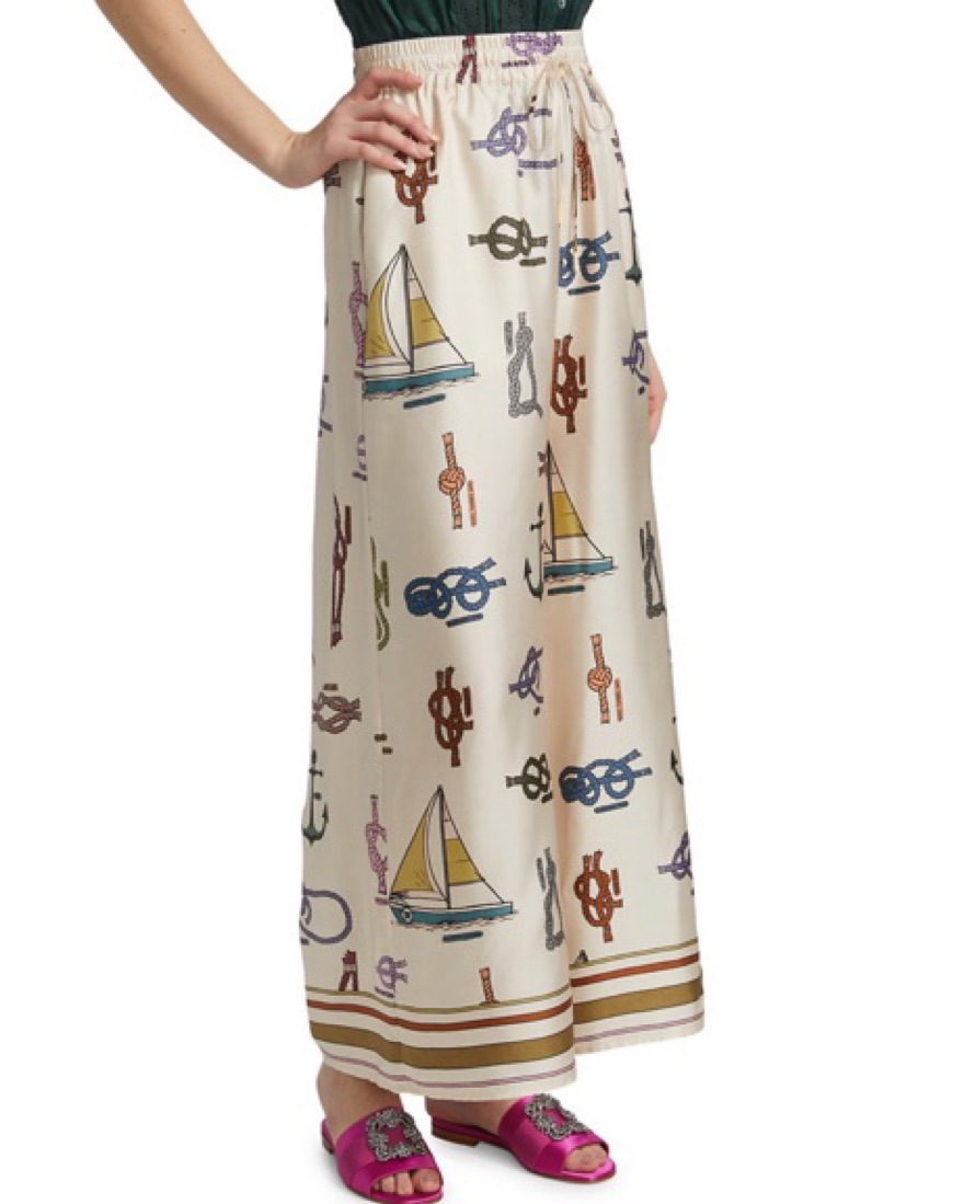 ALÉMAIS Ships Ahoy Silk Twill Pants by Alemais - Pickle