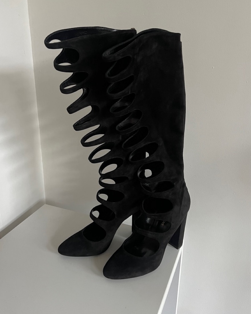 Saint Laurent black suede Cage Boots by YSL - Pickle