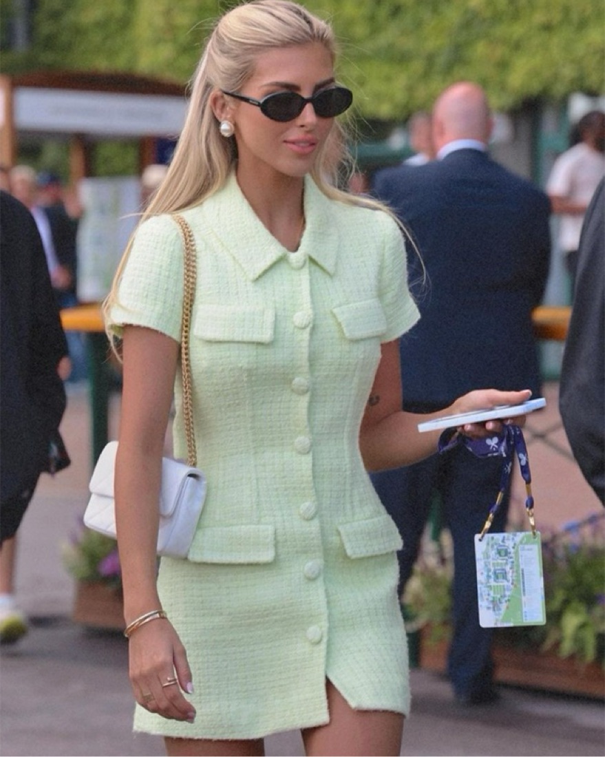 SELF PORTRAIT Lime Boucle Mini Dress by Self Portrait - Pickle