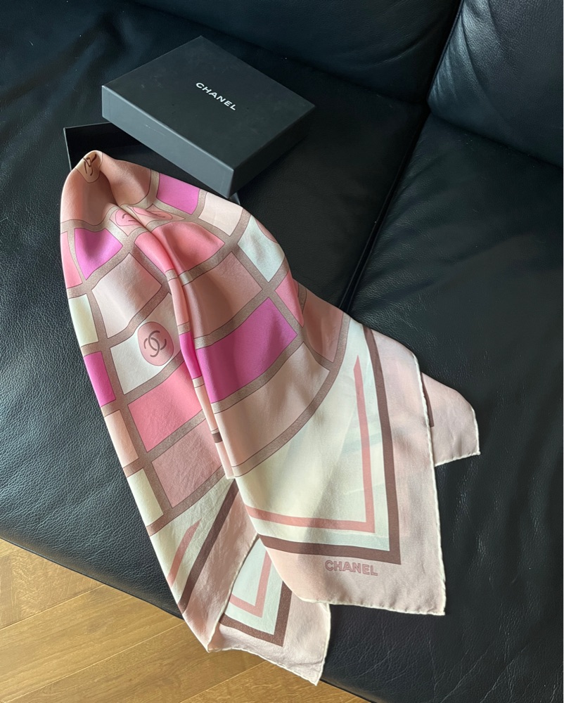CHANEL Vintage Pink Silk CC Scarf by Chanel - Pickle