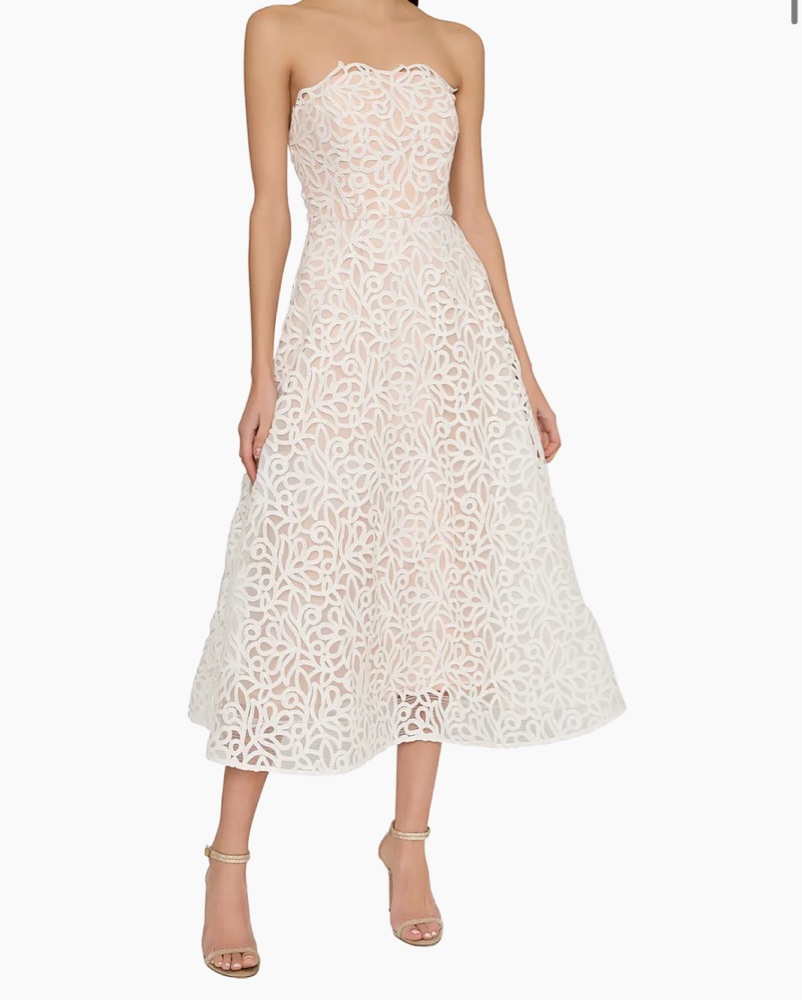 Milly Midi Petunia Curled Lace Gown by Milly - Pickle