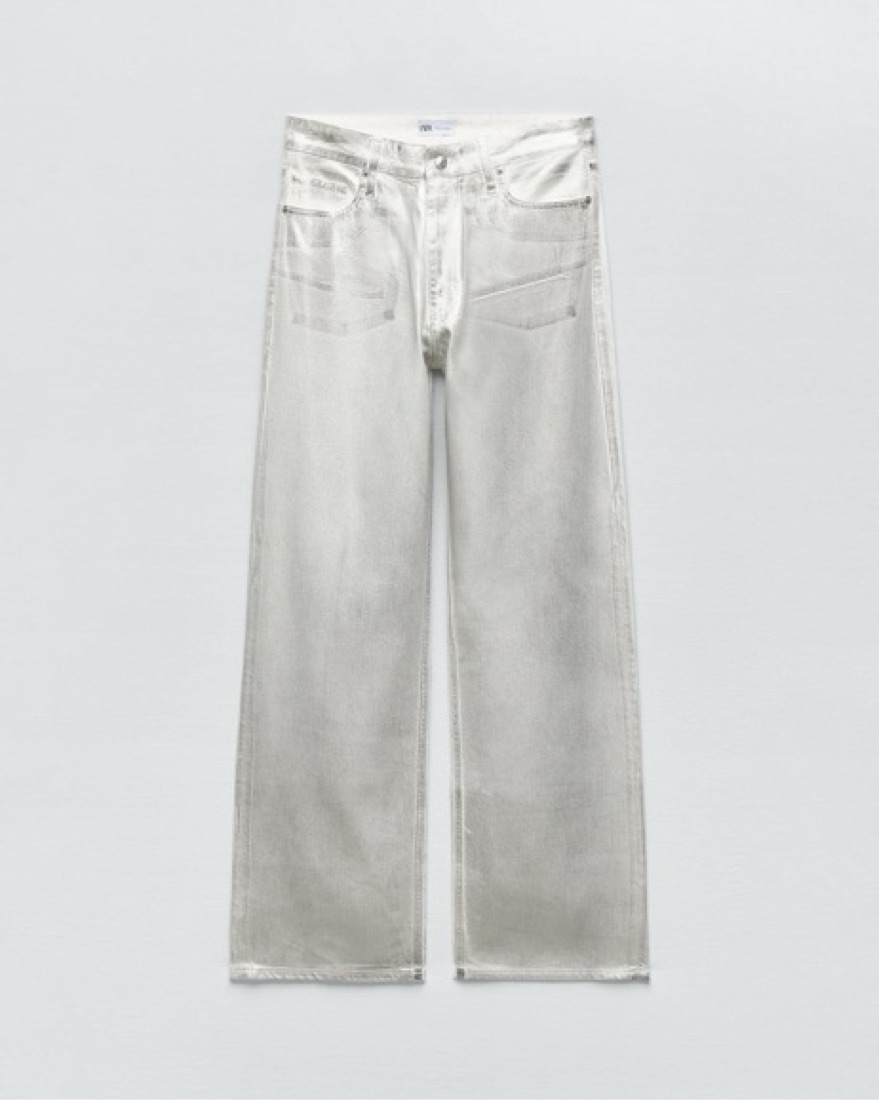Zara Silver Metallic Wide Leg Jeans by Zara - Pickle