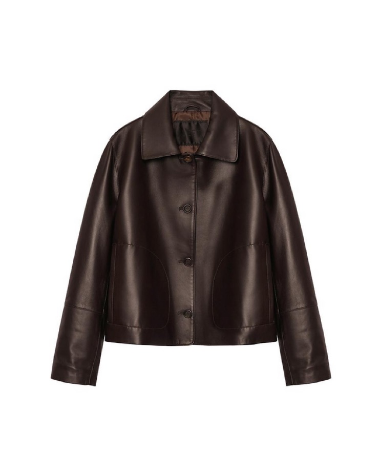 Leftseoul Real Leather Loose Crop Jacket by Leftseoul - Pickle