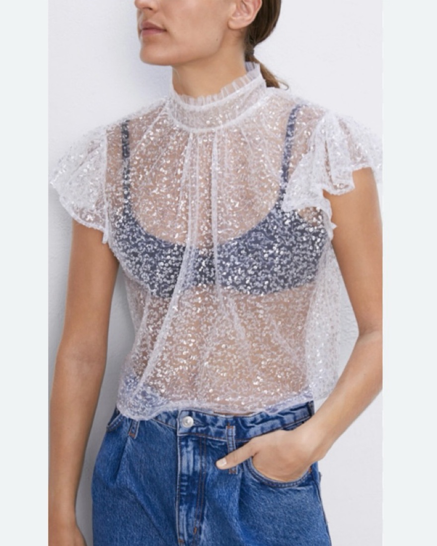 White Sheer Sequin Top Pickle