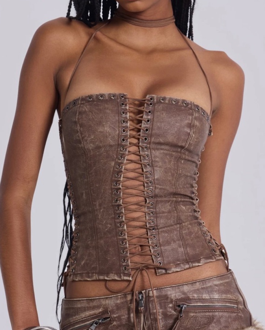 Jaded London Brown Faux Leather Corset by Jaded London - Pickle