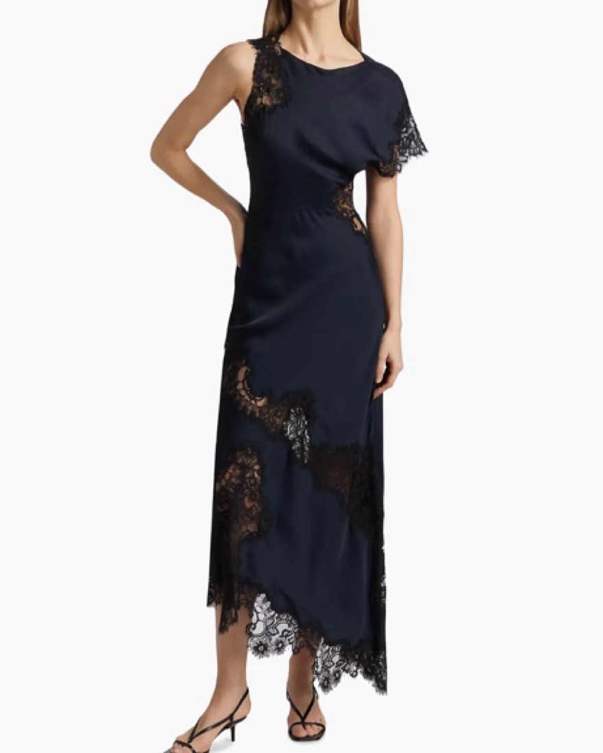 A.L.C Alessia Lace Trim Satin Maci Dress by ALC - Pickle