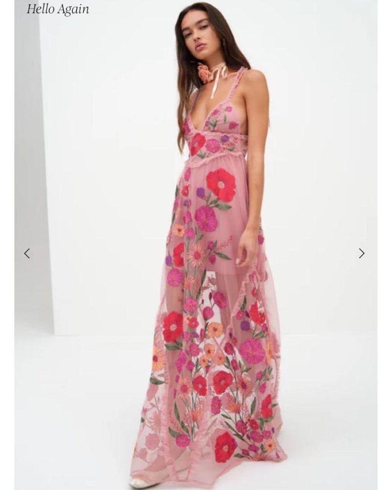 POPPY フレアキャミチュニック ピンク ローズ柄 USED For Love & Lemons Pink Kaylee Maxi Dress by For Love & Lemons - Pickle