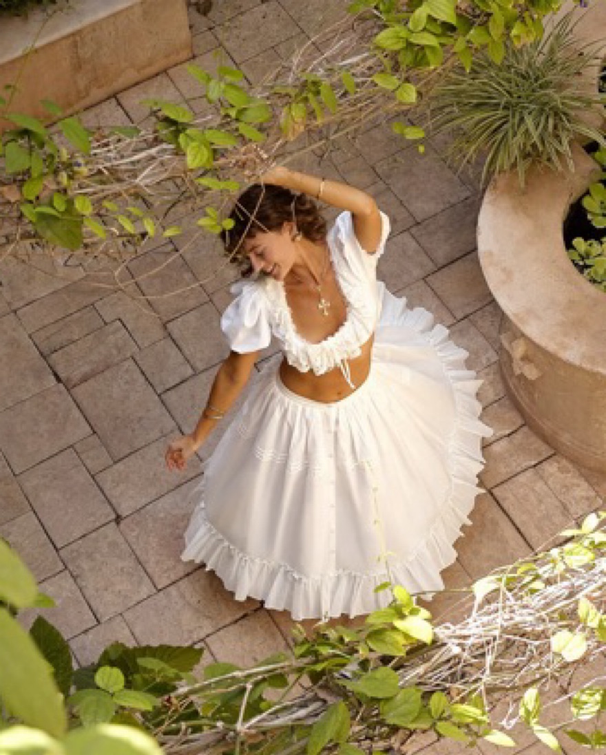Ethereal White Lace Crop Top and Flared Skirt Set by Adeirlina