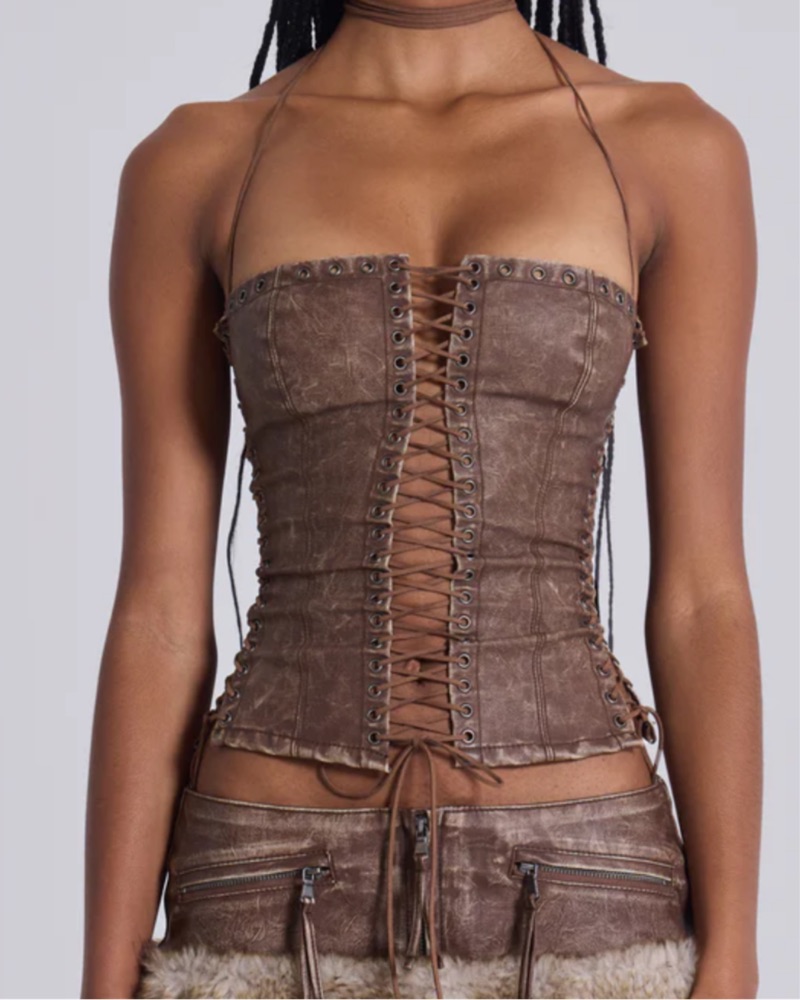 Jaded London Lace Up Corset by Jaded London - Pickle