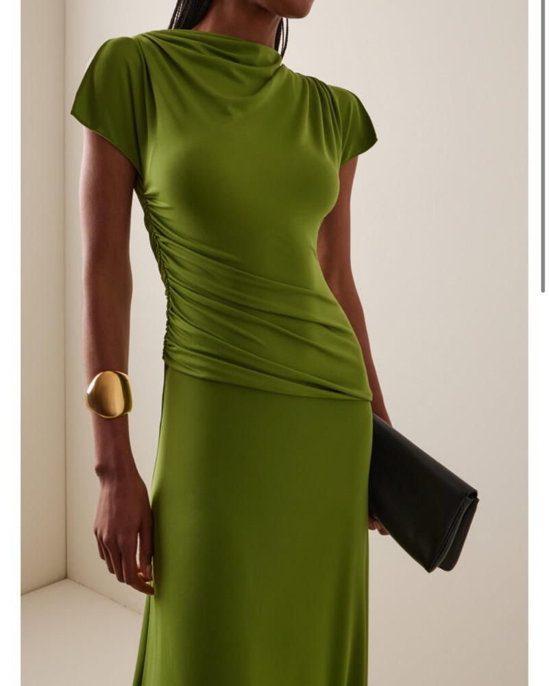 Simkhai Shanelle Draped Jersey Midi Dres by Jonathan Simkhai - Pickle