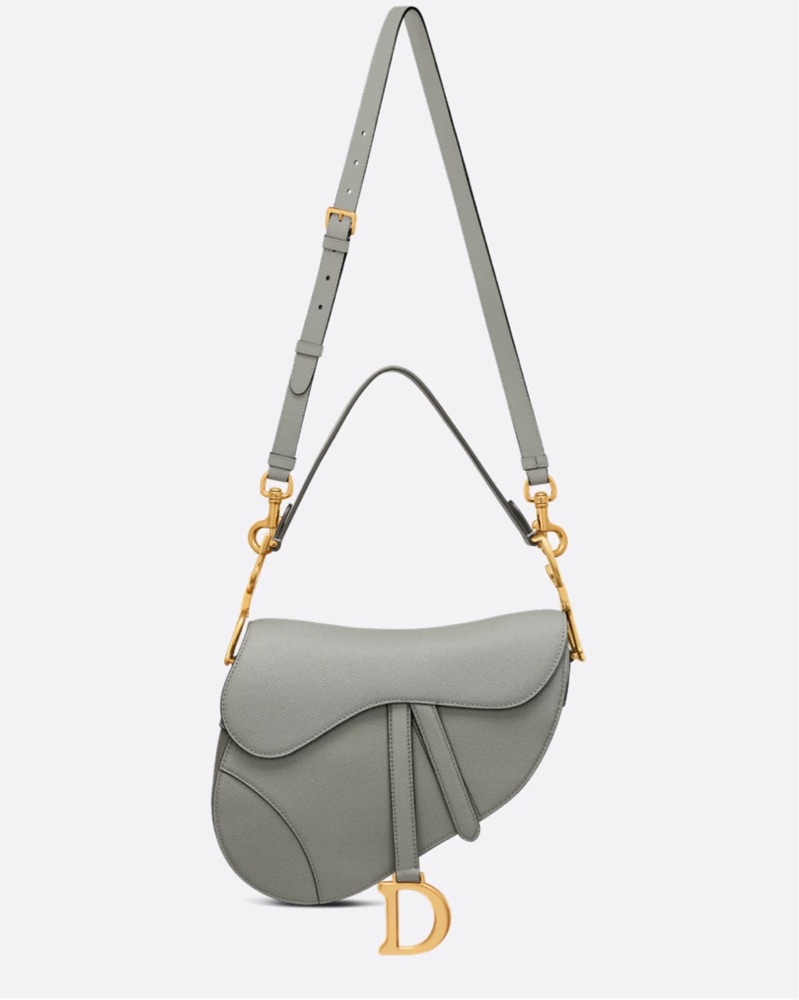 DIOR Saddle Bag Strap Stone Gray Grained by Dior - Pickle