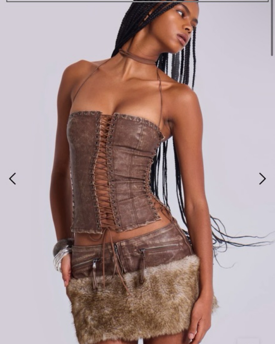 Odile Brown Faux Leather Lace Up Corset by Jaded London - Pickle