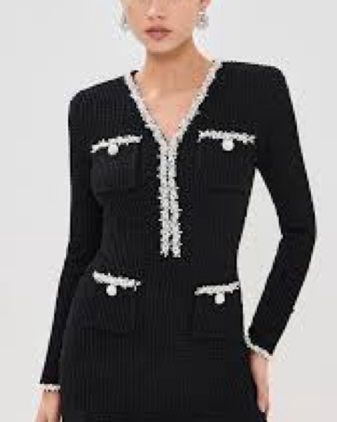 Self Portrait Black Pearl Trim Knit Mini by Self Portrait - Pickle