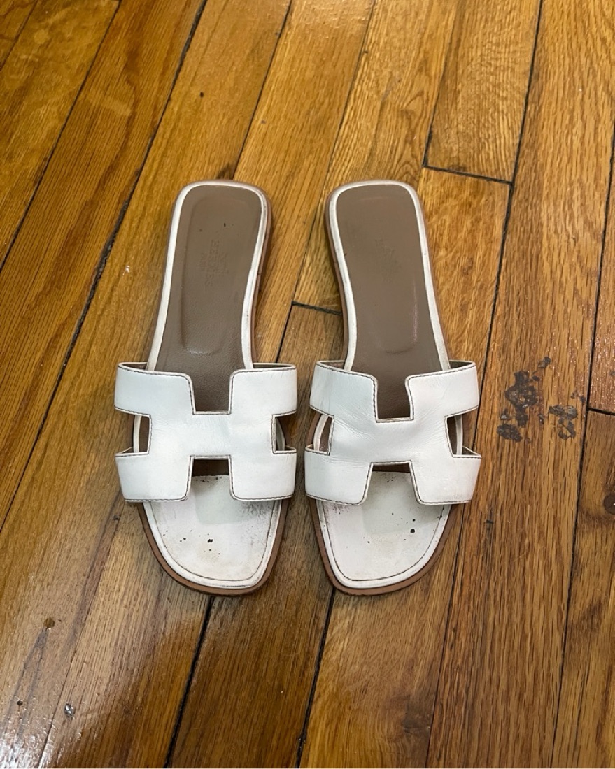 Hermes Oran White Slip-On Sandals by Hermes - Pickle