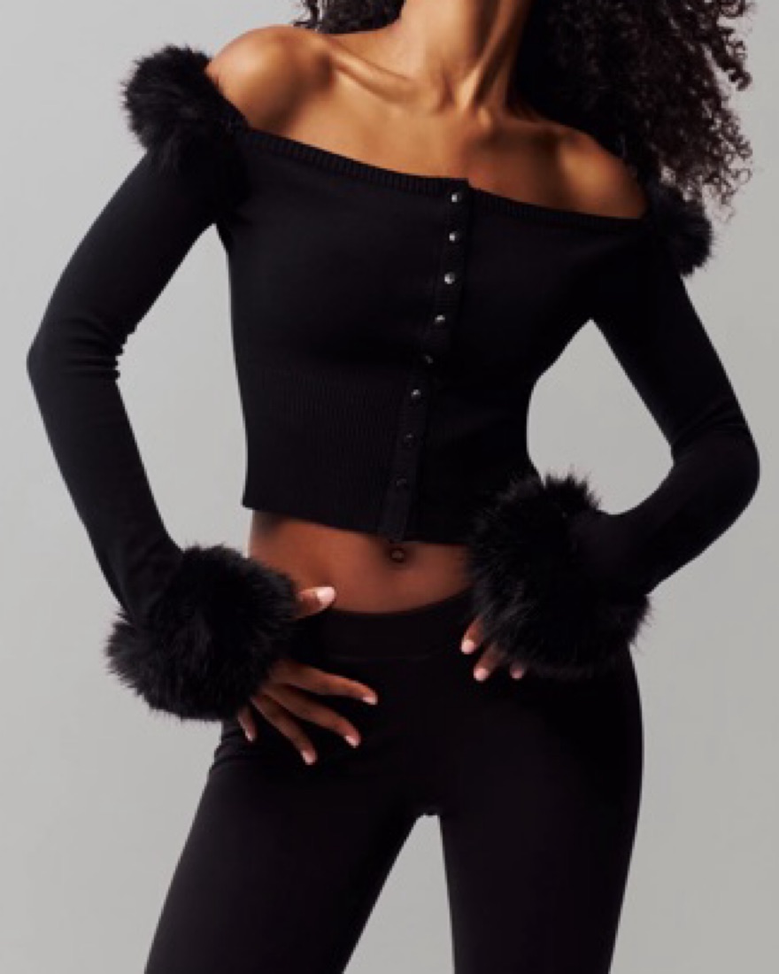 Danielle Guizio Black Fur-Trimmed Top by Danielle Guizio - Pickle