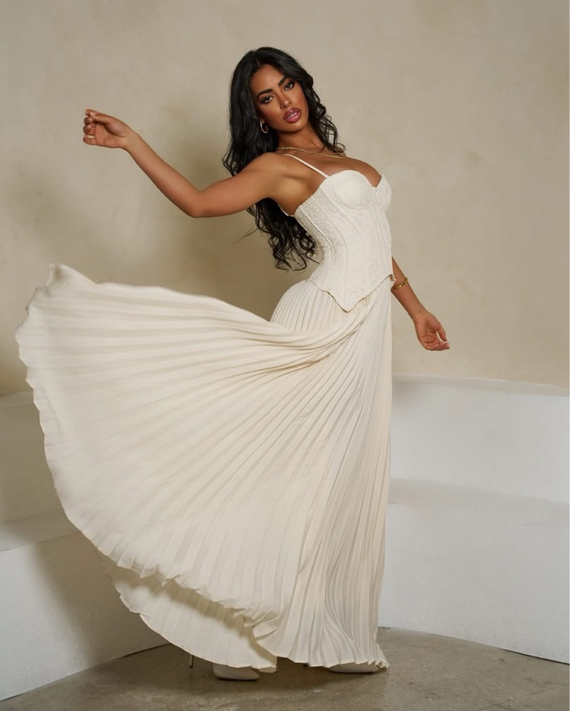 Lace Corset Pleated Maxi Dress by Fashion Nova - Pickle