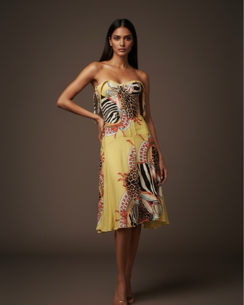 roberto cavalli フラワープリントストレッチドレス 38 Long Silk Dress with Florentine Flowers Print in BEIGE for Women