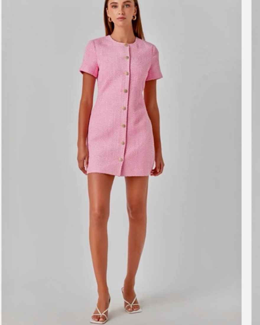 新品 ルミニョン Candy check panel zip dress ピンク Chain-Trimmed Tweed Mini Dress – Endless Rose