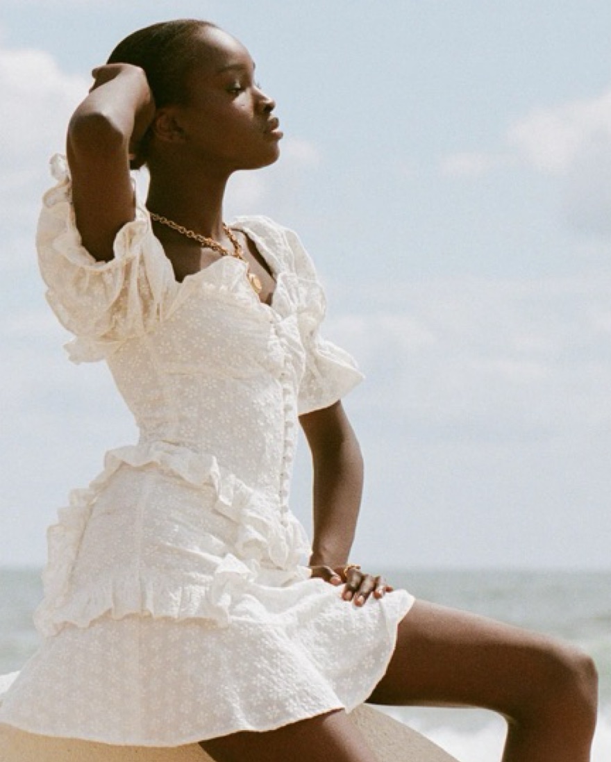 White Dress With Embroidered Flowers by Sabo - Pickle