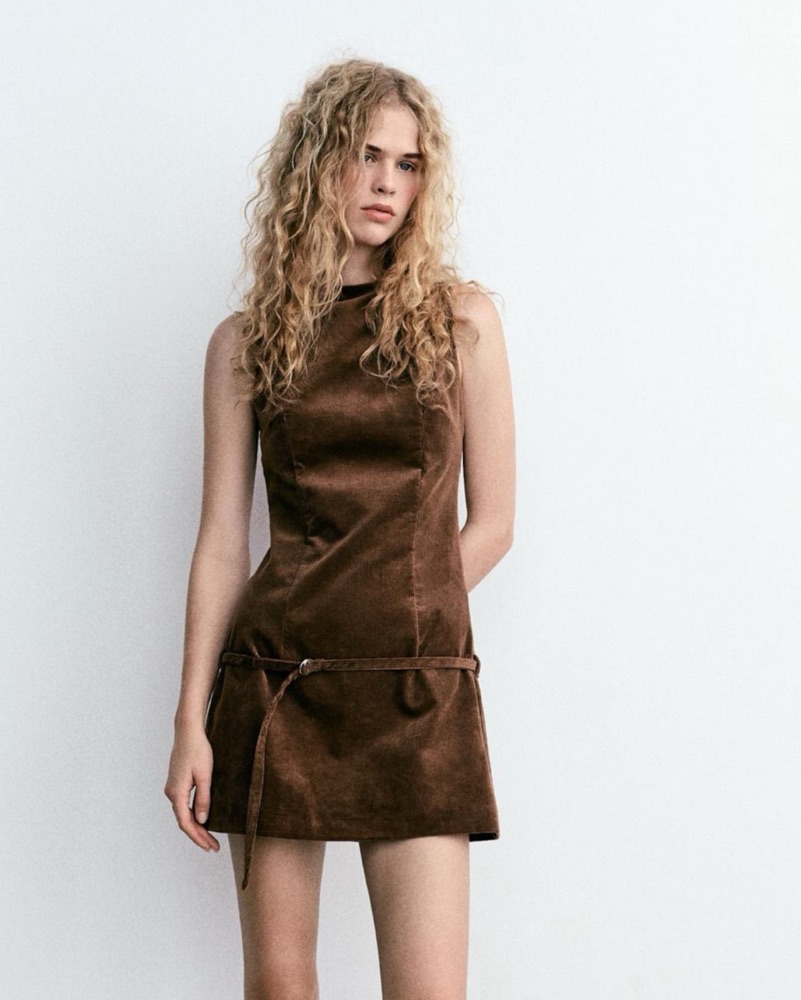Zara Brown Belted Corduroy dress by Zara - Pickle