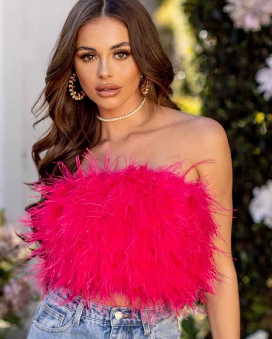 12th Tribe Hot Pink Faux Feather Top by 12th Tribe - Pickle