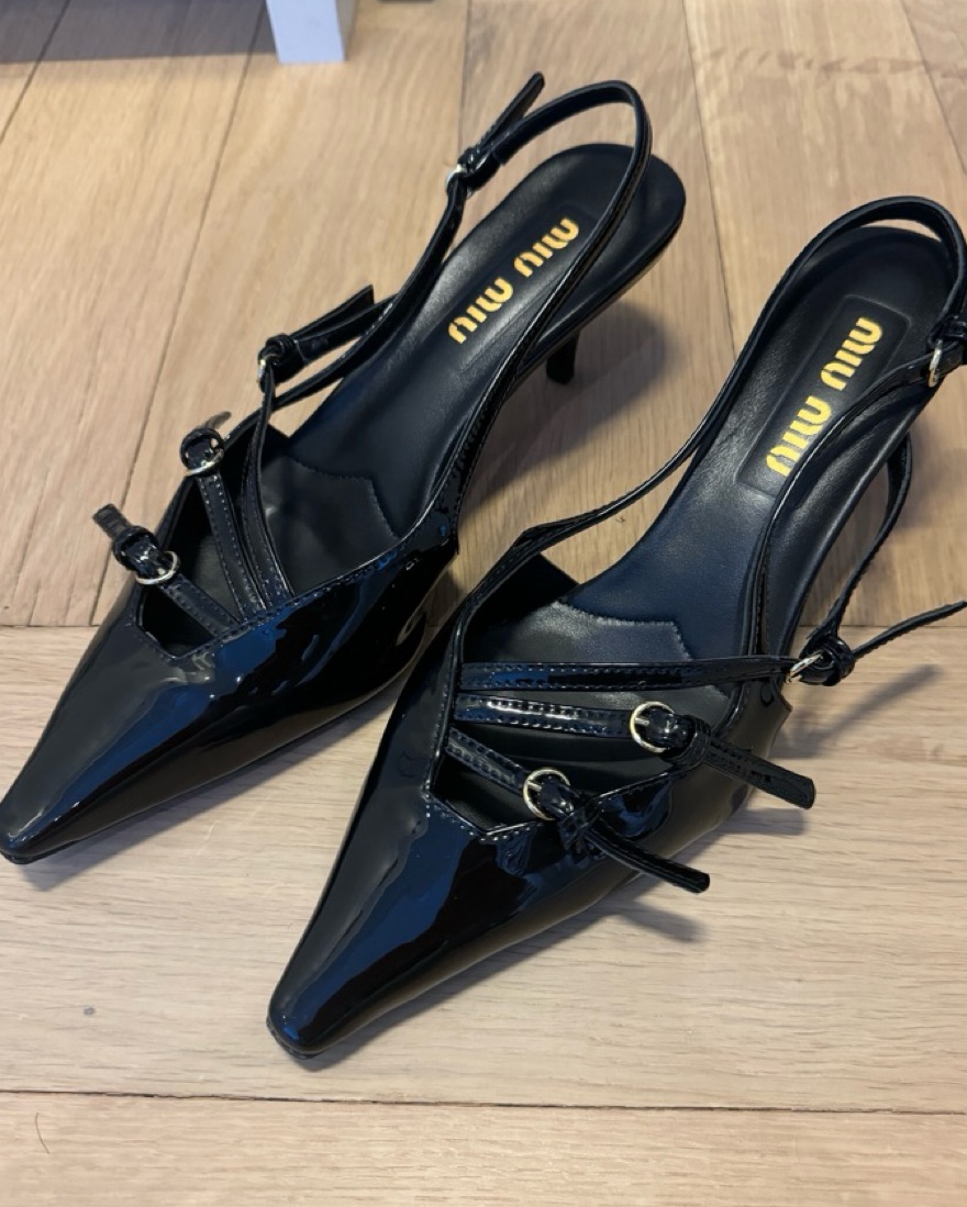Viral Miu Miu Patent Leather Sling Back by Miu Miu - Pickle