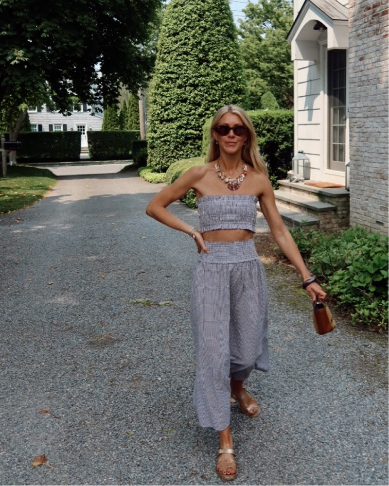 Hill House Gingham Crop Top and Pant Set by Hill House Home - Pickle