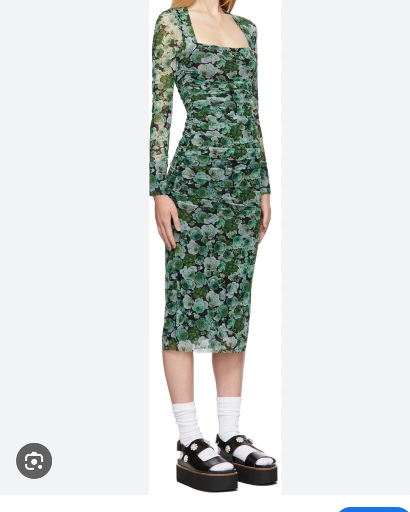 Ganni Green Floral Mesh Dress by Ganni - Pickle